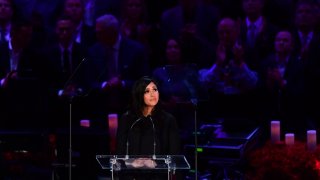 Kobe Bryant's wife Vanessa Bryant speaks during the "Celebration of Life for Kobe and Gianna Bryant" service at Staples Center in Downtown Los Angeles on February 24, 2020.