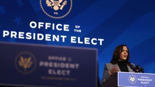 WILMINGTON, DELAWARE – JANUARY 16: U.S. Vice President-elect Kamala Harris speaks during an announcement January 16, 2021 at the Queen theater in Wilmington, Delaware. President-elect Joe Biden has announced key members of his incoming White House science team. (Photo by Alex Wong/Getty Images)