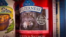 image of a wolf on a bag of pet food