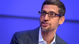 Alphabet CEO Sundar Pichai speaks during a session at the World Economic Forum (WEF) annual meeting in Davos, on January 22, 2020.