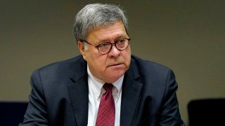 Then-Attorney General William Barr meets with members of the St. Louis Police Department in St. Louis.