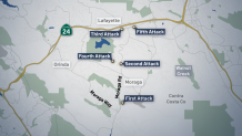 A map shows the location of five coyote attacks in Lamorinda.