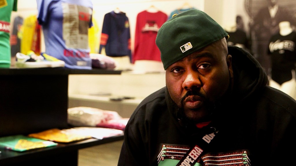 Stanley Cox, aka Mistah FAB, at his Dope Era clothing store on Oakland's Broadway.
