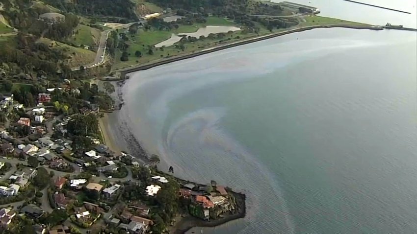 An oil spill in the San Francisco Bay.