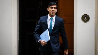 Chancellor of the Exchequer Rishi Sunak leaves 11 Downing Street to announce the Treasury’s one-year spending review in the House of Commons in London, England, on November 25, 2020.