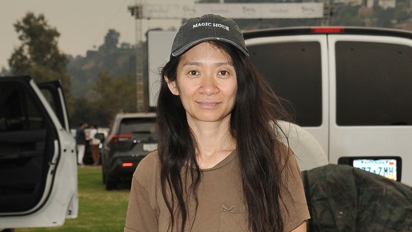 Chloe Zhao at the Los Angeles drive-in screening of "Nomadland," Sept. 11, 2020, in Pasadena, California.
