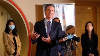 California Gov. Gavin Newsom speaks during a news conference.