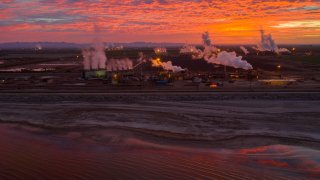 In an aerial view from a drone, geothermal plants are seen near the receding shores of the Salton sea on February 13, 2021 near Calipatria, California.