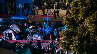 An improvised housing camp for Central American migrants waiting for the US authorities to allow them to enter to begin their process of asylum into the country, on March 26, 2021 in Tijuana, Mexico.