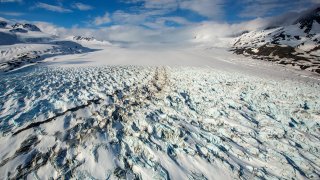 File photo of the Knik Glacier in Alaska. On March 27, 2021, five people were killed in a helicopter crash near the glacier.