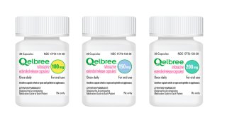 This undated image provided by Supernus Pharmaceuticals in April 2021 shows bottles for different dosages of the drug Qelbree. On Friday, April 2, 2021, the U.S. Food and Drug Administration approved the medication for treating attention deficit hyperactivity disorder in children ages six through 17.