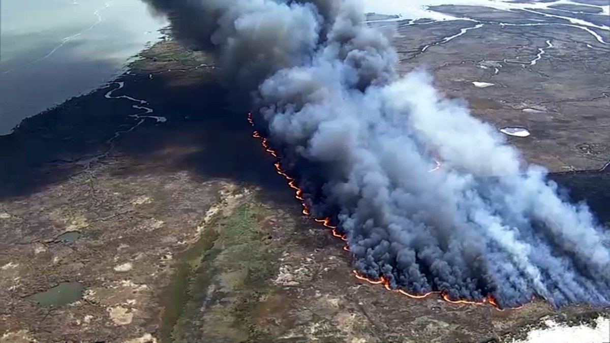 Brush Fire Burns on Uninhabited Piece of Land in the Delta