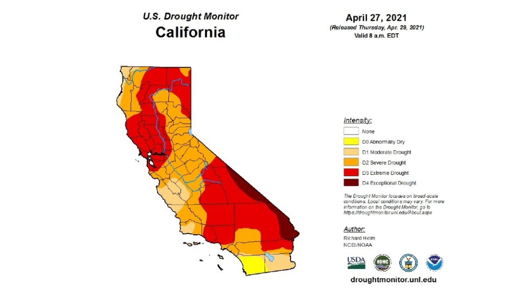 United States Drought Monitor map for California. 