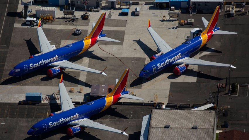 Boeing 737 MAX airplanes are seen parked at a Boeing facility on August 13, 2019 in Renton, Washington.