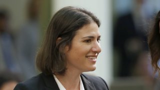 In this Jan. 23, 2020, file photo, Assemblywoman Rebecca Bauer-Kahan, D-Orinda, smiles at the Capitol in Sacramento, Calif. On Thursday, June 24, 2021, the state legislature approved two measures authored by Bauer-Kahan, that will change how the state refers to gender in official documents.