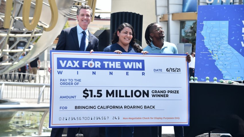 California Governor Gavin Newsom, Scott Evans and First responder and Califronia's first person to be vaccinated, Helen Cordova.