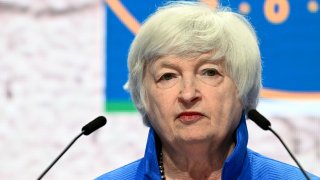 U.S. Treasury Secretary Janet Yellen looks on during a press conference during the G20 finance ministers and central bankers meeting in Venice, on July 11 2021.