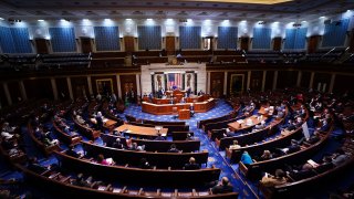 speaker of the House Nancy Pelosi speaks in the House Chamber