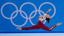 Pauline Schaefer-Betz, of Germany, performs her floor exercise routine during the women's artistic gymnastic qualifications at the 2020 Summer Olympics, Sunday, July 25, 2021, in Tokyo.