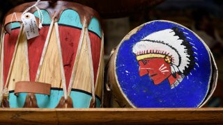 Native American drums for sale in an antique shop