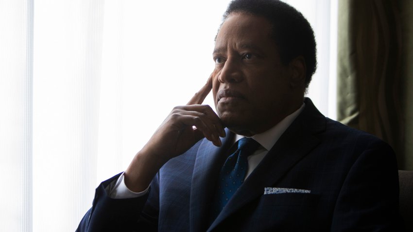 Larry Elder sits in his hotel room in San Francisco, Calif., on Wednesday, July 14, 2021. (Nina Riggio/The San Francisco Chronicle via Getty Images)