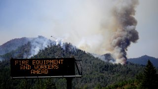 The Salt Fire burning along Interstate 5 in Northern California just north of Redding.