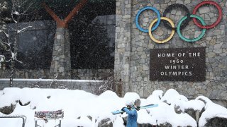 A skier leaves for the day at Squaw Valley Resort.