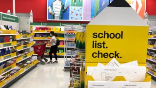 Back-to-school supplies are displayed at a Target store on August 03, 2020 in San Rafael, California.