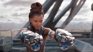 This image released by Disney -Marvel Studios shows Letitia Wright in a scene from "Black Panther." Wright is being treated in a hospital after sustaining minor injuries on the Boston set of “Wakanda Forever.” A Marvel spokesperson says in a statement Wednesday, Aug. 25, 2021, that the incident happened while filming a stunt for the sequel and that she is expected to be released from the hospital soon. Wright is reprising her role as Shuri in “Wakanda Forever,” which is being directed by Ryan Coogler.
