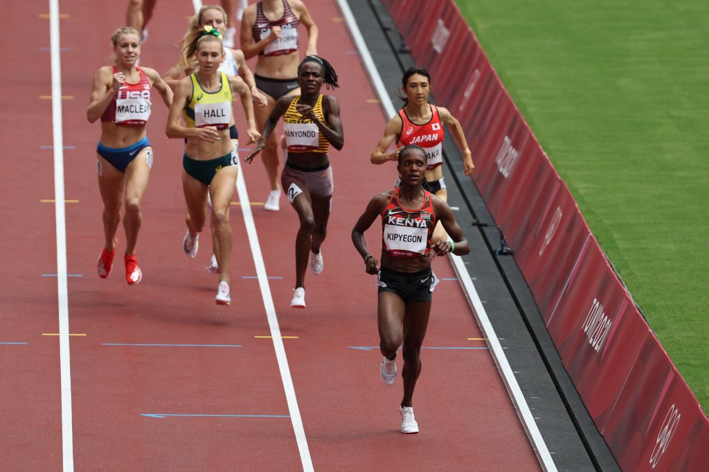 Kenya's Faith Kipyegon, the fourth-fastest Women's 1500-Meter runner of all time won heat three of the event's preliminaries in 4:01.40 to make the semifinals as the top qualifier during the Tokyo 2020 Olympic Games at the Olympic Stadium in Tokyo, Japan on Aug. 2, 2021.