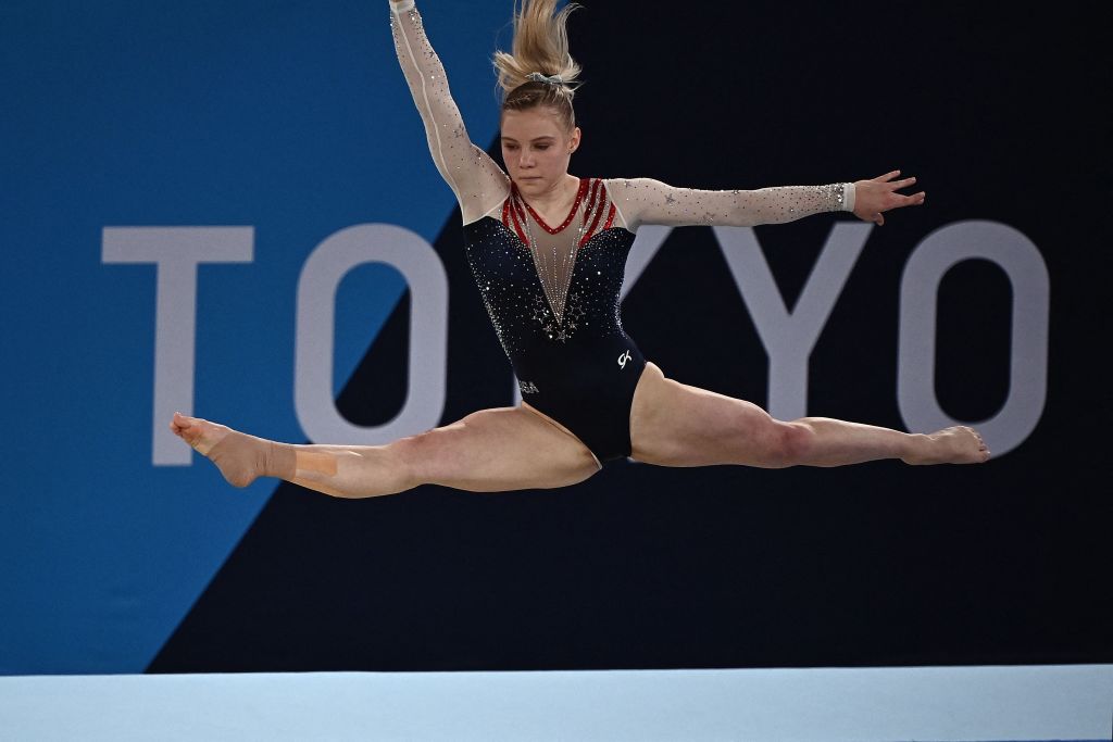 USA's Jade Carey competes in the artistic gymnastics women's floor exercise