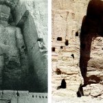 A giant statue of the Buddha, carved onto the side of a cliff in the Bamyan Valley, Afghanistan, between 591 and 644 B.C. (left) was destroyed on April 11, 2001 by the Taliban to global outcry (right). The statue was one of two Buddha statues detonated to follow the fundamental Islamic principal that forbids showing the human body in art.