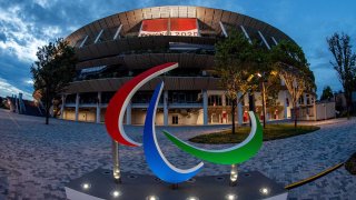 The Agitos outside the Olympic Stadium in the build-up to the Tokyo 2020 Paralympic Games, Tokyo, Japan, Friday 20 August 2021.
