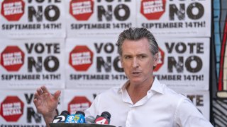 Gavin Newsom, governor of California, speaks during a ‘Vote No’ recall campaign event in San Francisco, California, U.S., on Tuesday, Sept. 7, 2021.