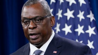 Secretary of Defense Lloyd Austin speaks during a briefing at the Pentagon