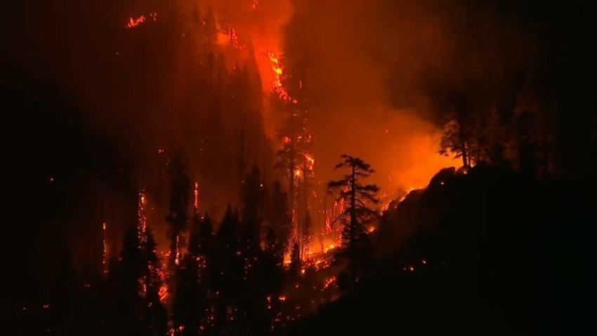 Flames from the Caldor Fire near Lake Tahoe overnight Thursday. (Sept. 2, 2021)
