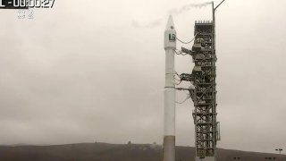 An Atlas V rocket on the launch pad at Vandenberg Space Force Base in California.