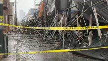 A scaffolding collapsed in San Francisco due to strong winds and heavy rain. (Oct. 24, 2021)