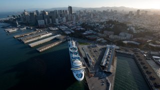 A cruise ship docked in San Francisco.