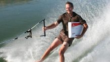 An undated image of Steve Krueger water skiing.