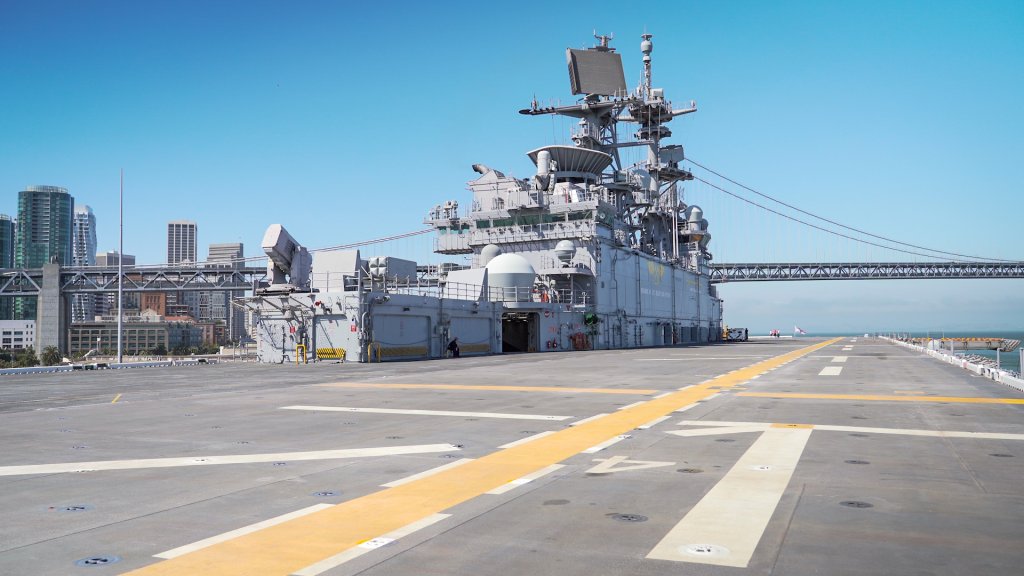 runway markings on the flight deck of an aircraft carrier