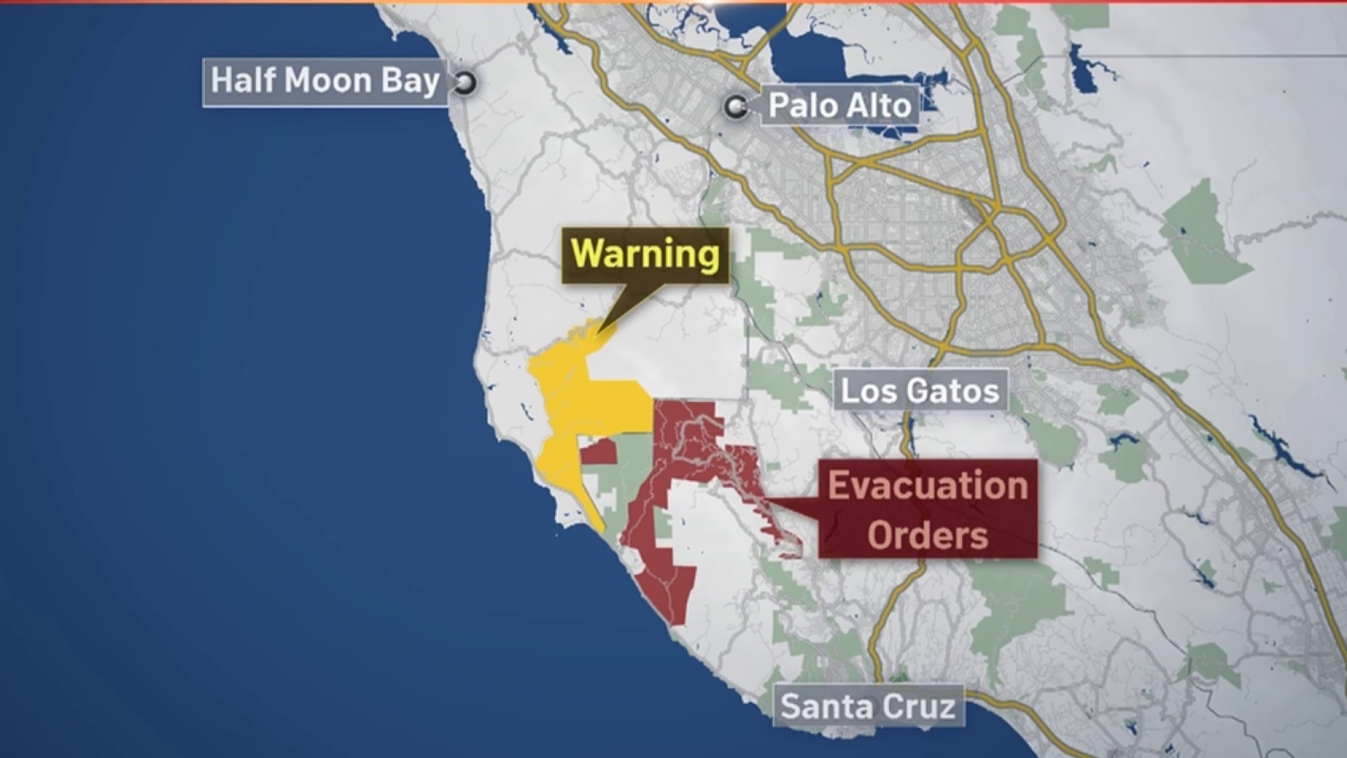 Evacuation Orders Issued for Parts of CZU Complex Burn Area in San Mateo County