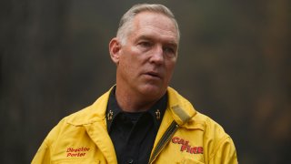 Cal Fire Chief Thom Porter tours the area scorched by the Caldor Fire in Eldorado National Forest, Calif., Wednesday, Sept. 1, 2021.