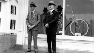 Henry Ford, left, stands with Orville Wright