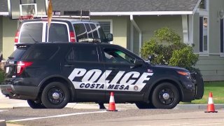 A police SUV at the scene of a standoff in Costa Mesa.