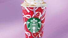 The chestnut praline latte in the new ribbon cup.