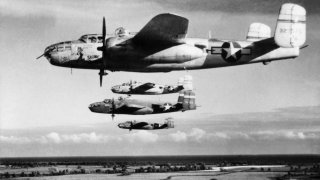 American B-25 bombers flying over southern France in 1943