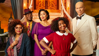The cast of "Annie Live!": Taraji P. Henson as Miss Hannigan, Tituss Burgess as Rooster Hannigan, Nicole Scherzinger as Grace Farrell, Celina Smith as Annie, Harry Connick, Jr. as Daddy Warbucks