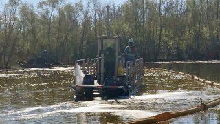 This undated photo provided by the Louisiana Department of Environmental Quality on Wednesday, Jan. 12, 2022, shows cleanup work at the site where more than 300,000 gallons of diesel spilled on Dec. 27, 2021, just outside New Orleans. An October 2020 inspection revealed external corrosion along a 22-foot section of pipe in the same area as the spill. But documents show repairs were delayed after a subsequent inspection indicated the corrosion was not bad enough to require work immediately under federal regulations.