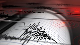 Seismograph with paper in action and earthquake